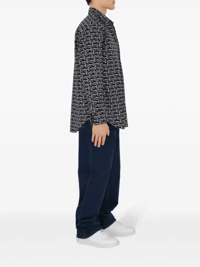 Burberry Long Sleeve Shirt With All-over Monogram Print In Black