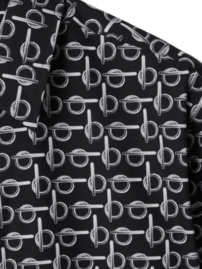 Burberry Long Sleeve Shirt With All-over Monogram Print In Black