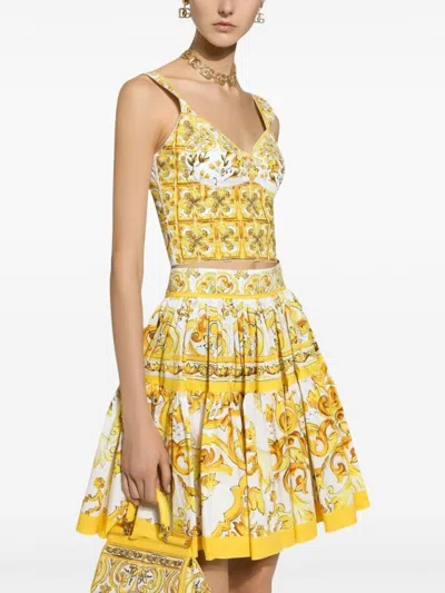 Shop Dolce & Gabbana Short Skirt With Majolica Print In Yellow