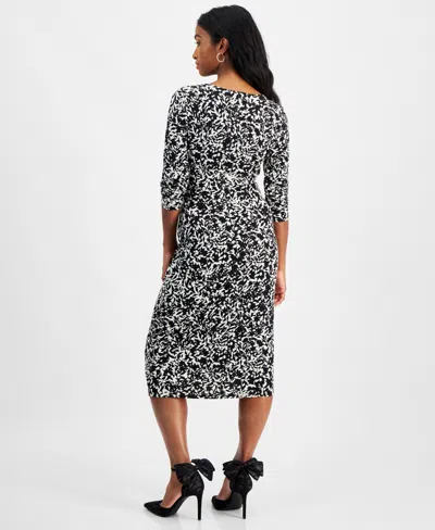 INC INTERNATIONAL CONCEPTS PETITE PRINTED 3/4-SLEEVE MIDI DRESS, CREATED FOR MACY'S 