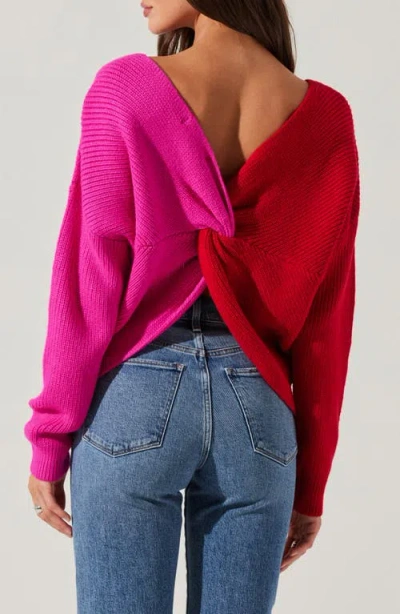 Astr The Label Two-tone Twist Sweater In Red Pink Contrast