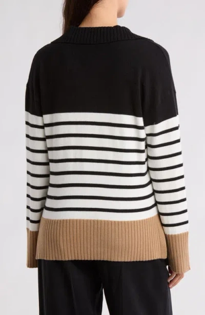 Ellen Tracy Colorblock Stripe Sweater In Black/marshmallow Stripe