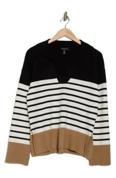 Ellen Tracy Colorblock Stripe Sweater In Black/marshmallow Stripe