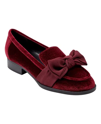 Bandolino Lindio 2 Womens Bow Houndstooth Loafers In Burgundy Velvet