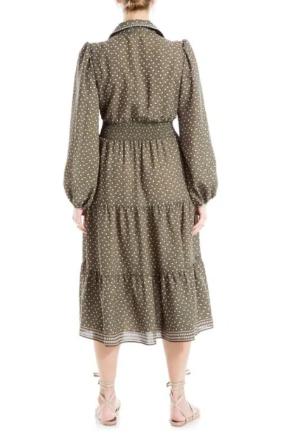 Max Studio Floral Tie Front Shirtdress In Dk Olv Rng Rnd Spots