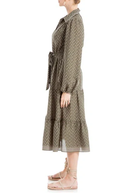 Max Studio Floral Tie Front Shirtdress In Dk Olv Rng Rnd Spots