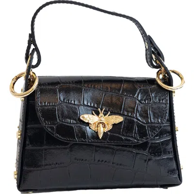 Persaman New York Croc Embossed Leather Satchel In Black