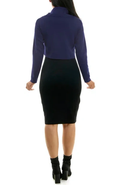 Nina Leonard Colorblock Long Sleeve Sweater Dress In Black/navy