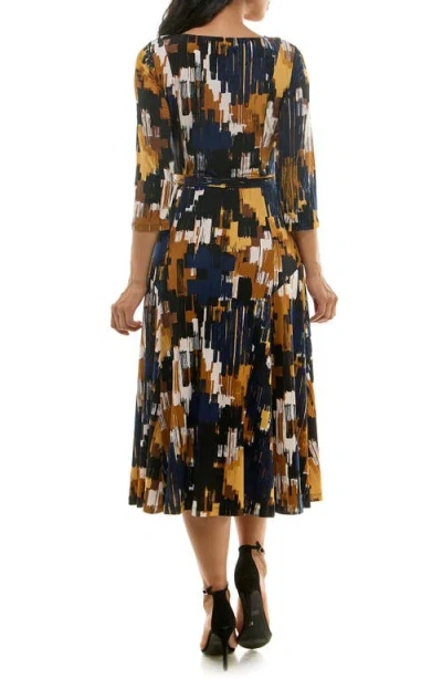 Nina Leonard Sylvia Midi Dress In Tan Multi