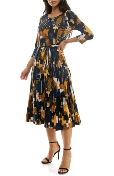 Nina Leonard Sylvia Midi Dress In Tan Multi
