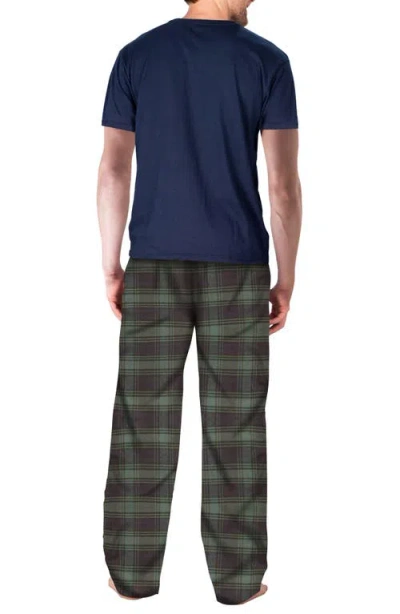 Sleephero Short Sleeve Plaid Flannel Pajama Set In Green Navy Plaid