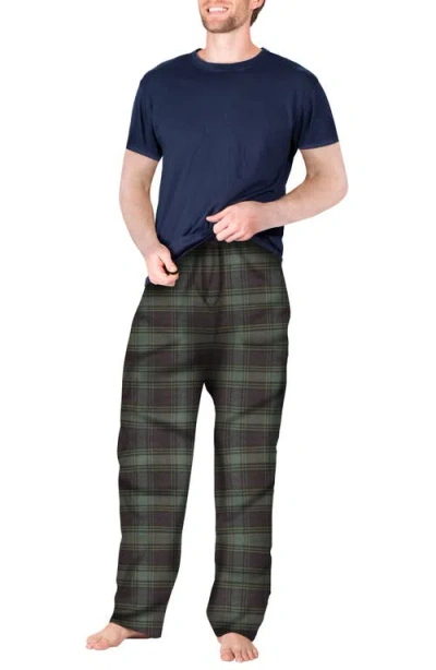 Sleephero Short Sleeve Plaid Flannel Pajama Set In Green Navy Plaid