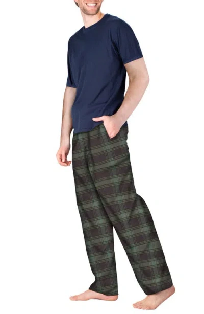 Sleephero Short Sleeve Plaid Flannel Pajama Set In Green Navy Plaid