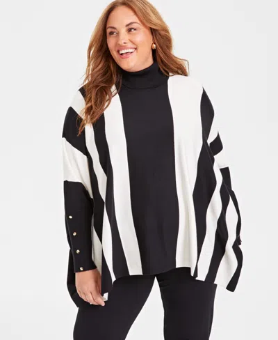 Shop Jm Collection Women's Printed Poncho Turtleneck Sweater, Created For Macy's In Canyon Trail