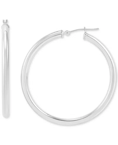 Macy's Polished Thin Tube Hoop Earrings (3mm) In 14k Gold (40mm) In White Gold