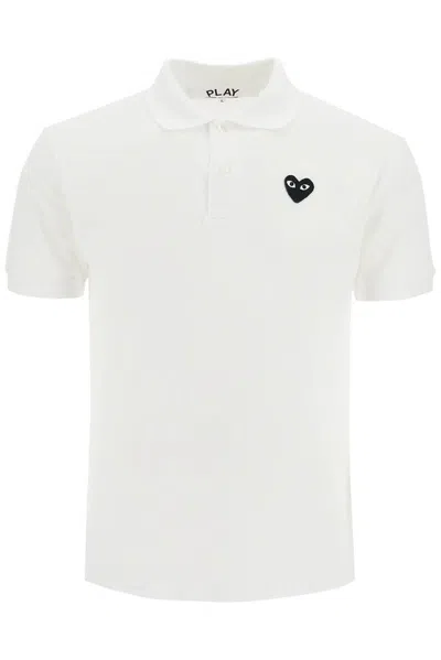 Shop Comme Des Garçons Play Heart Patch Polo Shirt In White