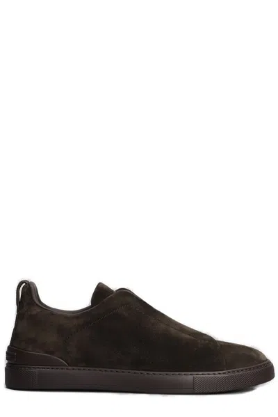 Shop Zegna Triple Stitch Trainers In Brown