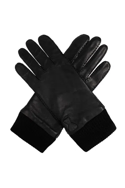 Shop Ami Alexandre Mattiussi Ami Paris Heart Patch Gloves In Black