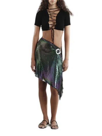 Shop Manurí Manuri Tropicana Sequined Asymmetric Mini Skirt In Multi