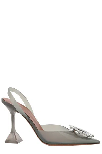 Shop Amina Muaddi Begum Embellished Slingback Pumps In Grey