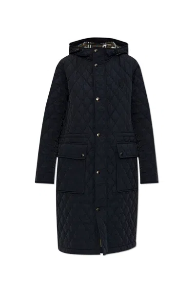 Shop Burberry Quilted Hooded Down Coat In Black