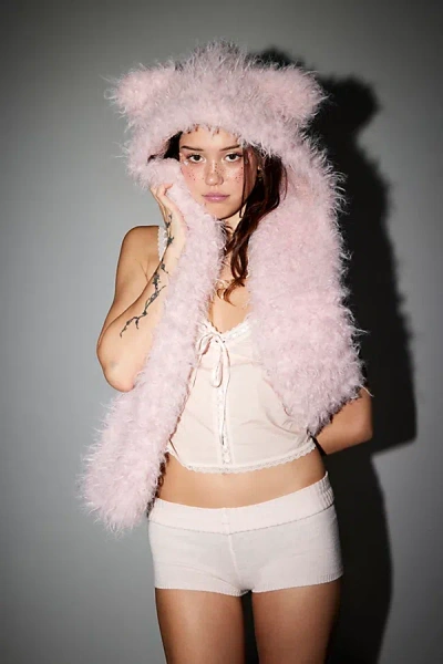 Urban Outfitters Teddy Faux Fur Hooded Scarf In Pink, Women's At  In Pink