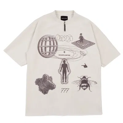 Mysimplicated Men's Neutrals / Black Oversized Beige T-shirt In Ribbed Fabric - Symbols Design In Black