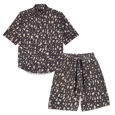 Mysimplicated Men's Black / Brown Short Sleeve Shirt And Bermuda Set In Numbers Design - Recycled Fabric In Black/brown