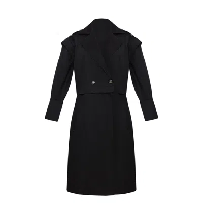 Zan Studio Women's Black Detachable Multi-usage Trench Coat In Black/green