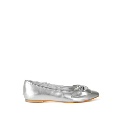 Rag & Co Women's Bromelia Metallic Pleather Bow Ballerinas In Silver In Silver