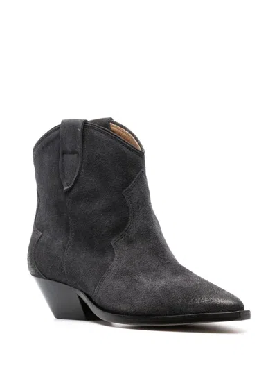 Isabel Marant Dewina Distressed Suede Ankle Boots In Faded Black