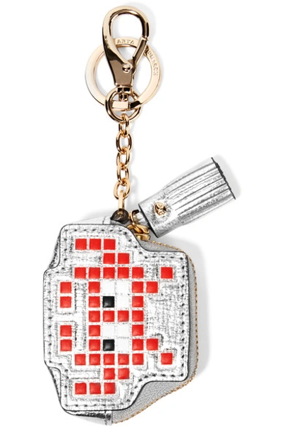 Shop Anya Hindmarch Metallic Textured-leather Keychain