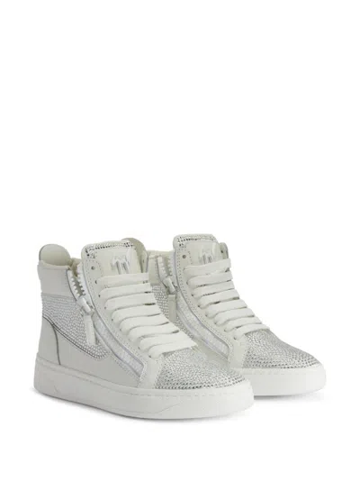Giuseppe Zanotti Crystal-embellished High-top Sneakers In 白色