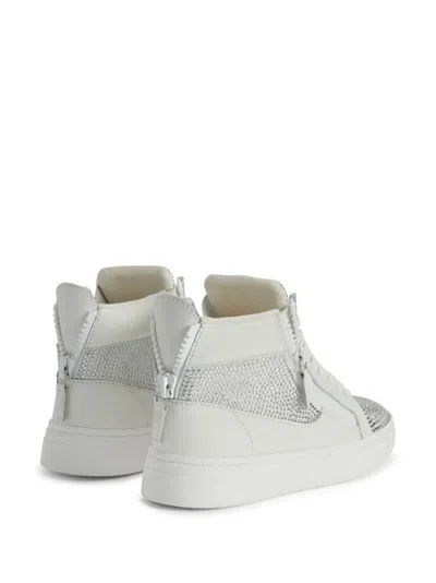Giuseppe Zanotti Crystal-embellished High-top Sneakers In 白色