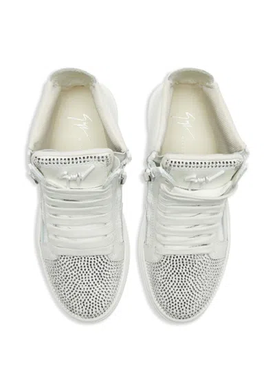 Giuseppe Zanotti Crystal-embellished High-top Sneakers In 白色