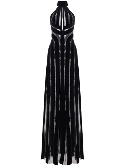 Tom Ford Stretch Tulle And Velvet Halterneck Evening Dress In 黑色