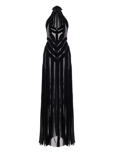 Tom Ford Stretch Tulle And Velvet Halterneck Evening Dress In 黑色