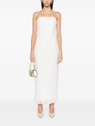 Oscar De La Renta Strapless Tweed Midi Dress In 白色
