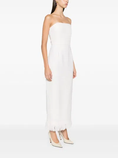 Oscar De La Renta Strapless Tweed Midi Dress In 白色