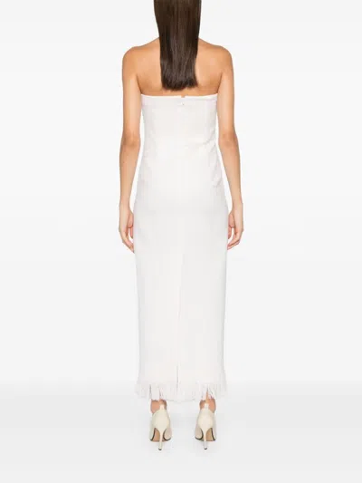 Oscar De La Renta Strapless Tweed Midi Dress In 白色