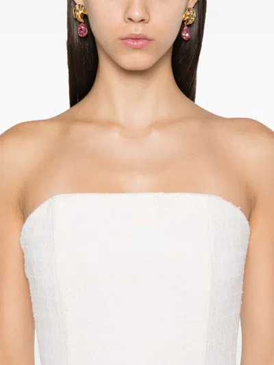 Oscar De La Renta Strapless Tweed Midi Dress In 白色