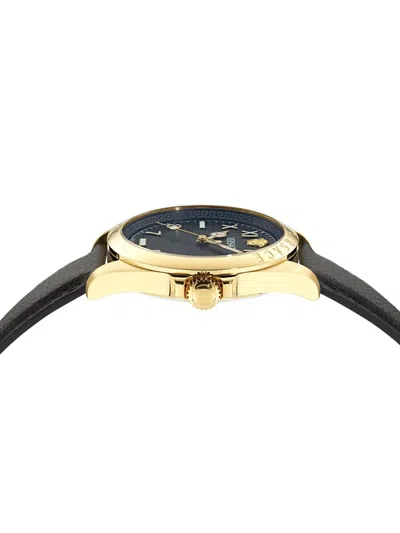 Versace Men's Swiss Black Leather Strap Watch 41mm In 黑色