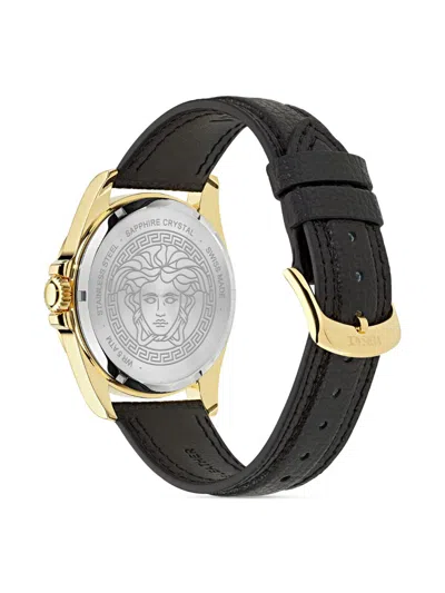 Versace Men's Swiss Black Leather Strap Watch 41mm In 黑色