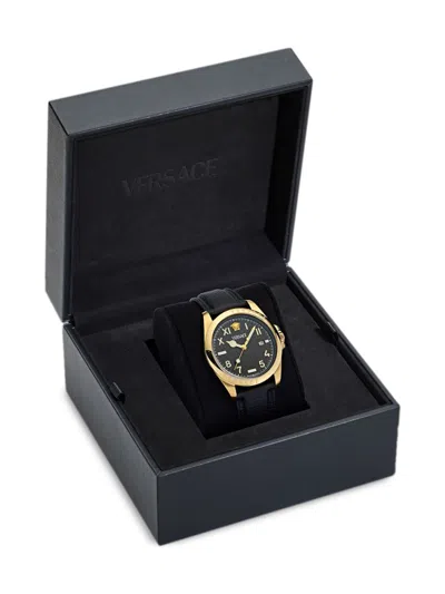 Versace Men's Swiss Black Leather Strap Watch 41mm In 黑色
