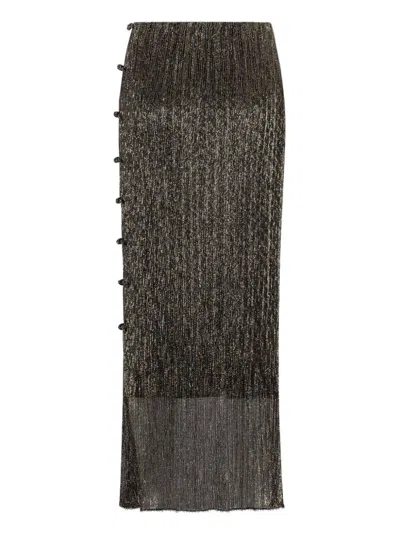 Shop Shanghai Tang Metallic Side-slit Midi Skirt In 黑色