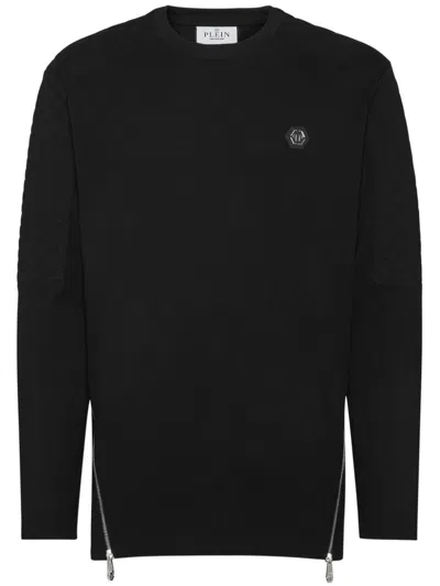 Philipp Plein Quilted-panel Cotton Sweatshirt In 黑色