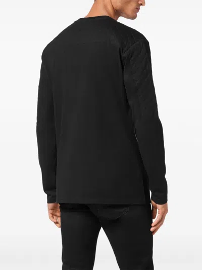 Philipp Plein Quilted-panel Cotton Sweatshirt In 黑色