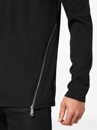 Philipp Plein Quilted-panel Cotton Sweatshirt In 黑色