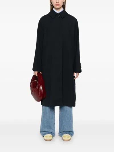Closed Cotton Midi Coat In 蓝色