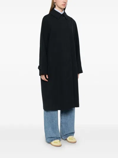 Closed Cotton Midi Coat In 蓝色